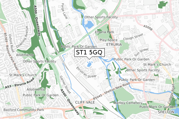 ST1 5GQ map - small scale - OS Open Zoomstack (Ordnance Survey)