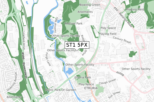 ST1 5PX map - small scale - OS Open Zoomstack (Ordnance Survey)