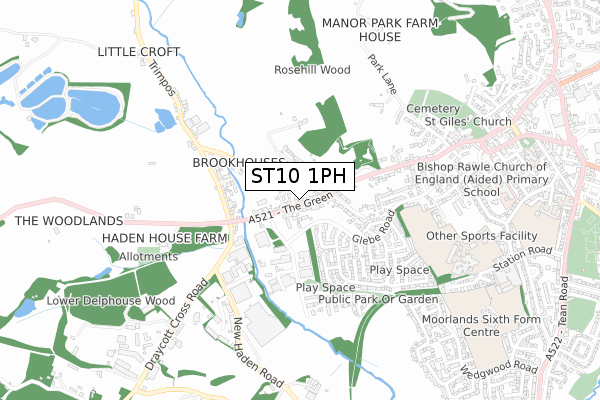 ST10 1PH map - small scale - OS Open Zoomstack (Ordnance Survey)