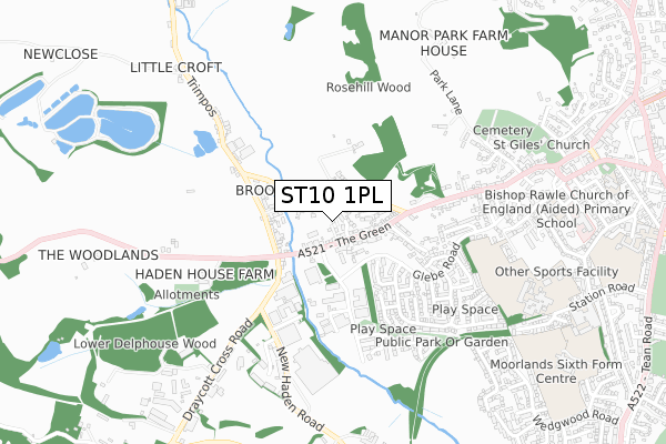 ST10 1PL map - small scale - OS Open Zoomstack (Ordnance Survey)