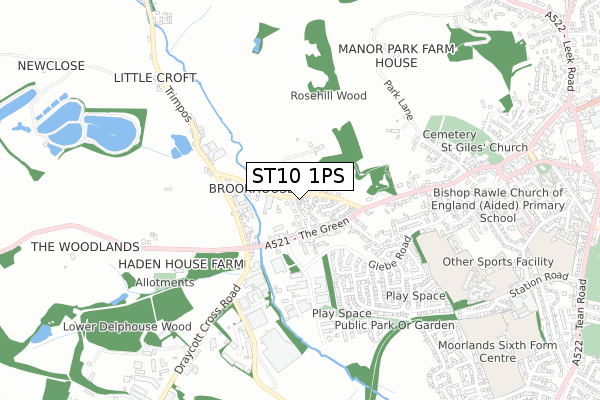 ST10 1PS map - small scale - OS Open Zoomstack (Ordnance Survey)