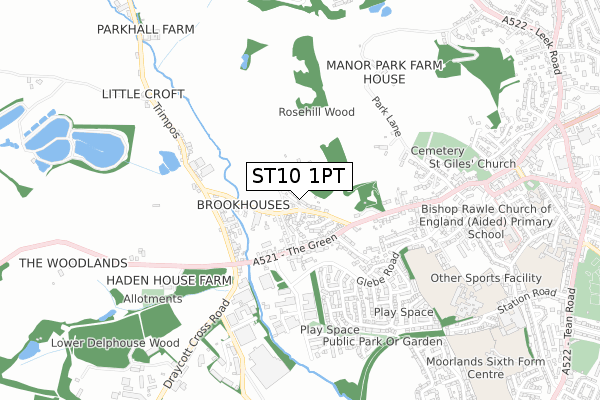 ST10 1PT map - small scale - OS Open Zoomstack (Ordnance Survey)