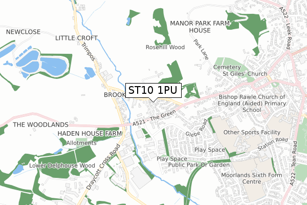 ST10 1PU map - small scale - OS Open Zoomstack (Ordnance Survey)