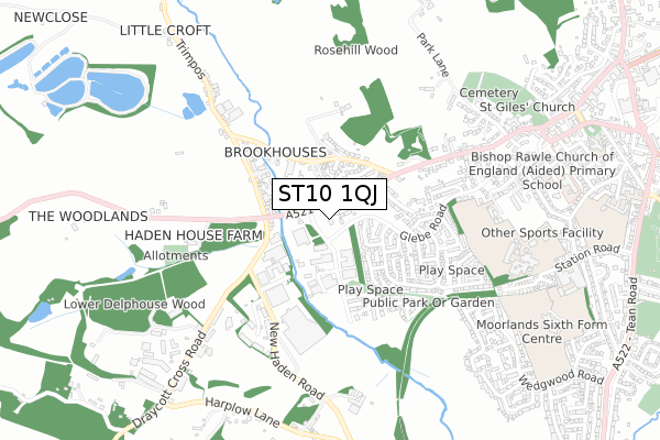 ST10 1QJ map - small scale - OS Open Zoomstack (Ordnance Survey)