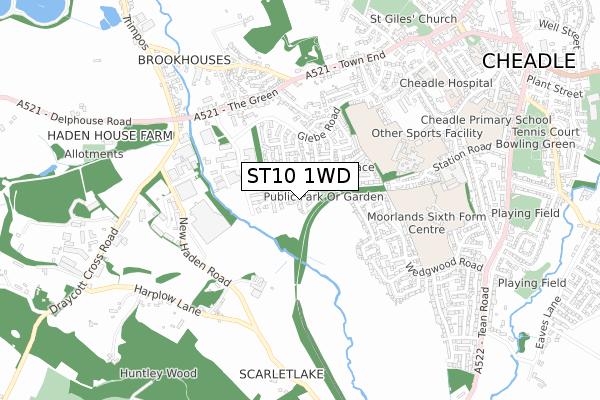 ST10 1WD map - small scale - OS Open Zoomstack (Ordnance Survey)