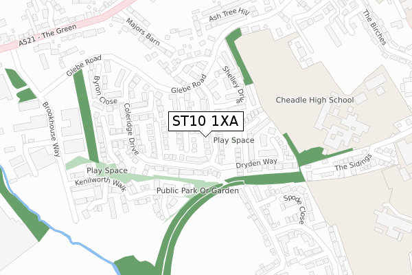 ST10 1XA map - large scale - OS Open Zoomstack (Ordnance Survey)