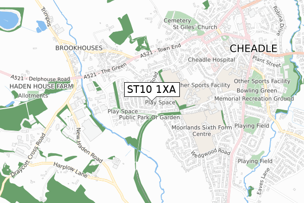 ST10 1XA map - small scale - OS Open Zoomstack (Ordnance Survey)