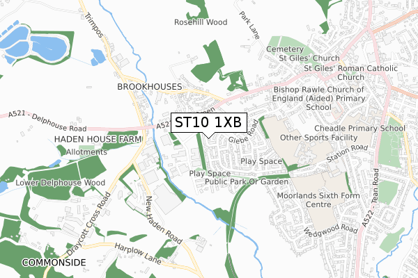 ST10 1XB map - small scale - OS Open Zoomstack (Ordnance Survey)