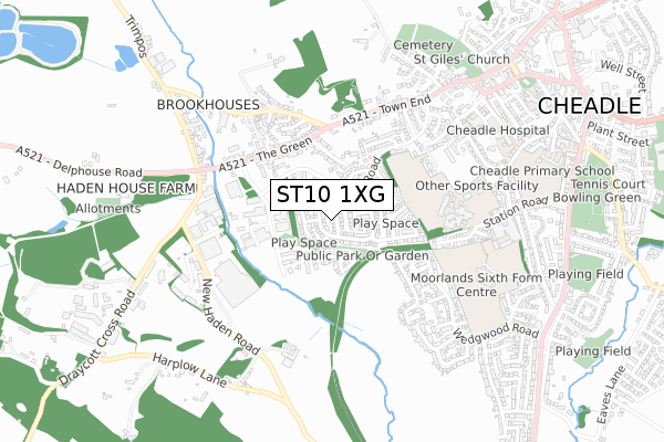 ST10 1XG map - small scale - OS Open Zoomstack (Ordnance Survey)