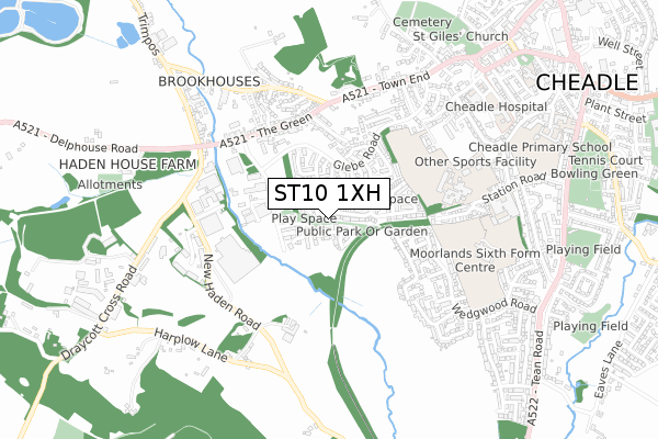 ST10 1XH map - small scale - OS Open Zoomstack (Ordnance Survey)