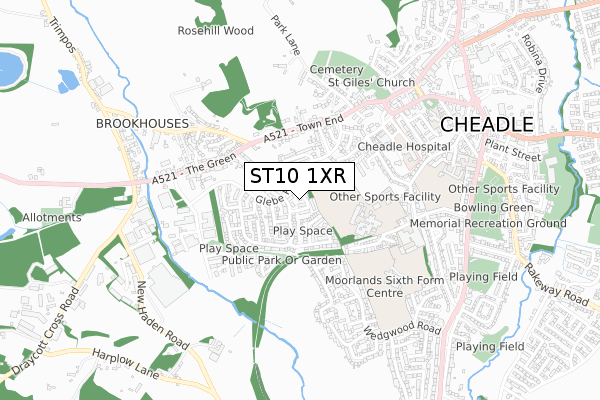 ST10 1XR map - small scale - OS Open Zoomstack (Ordnance Survey)