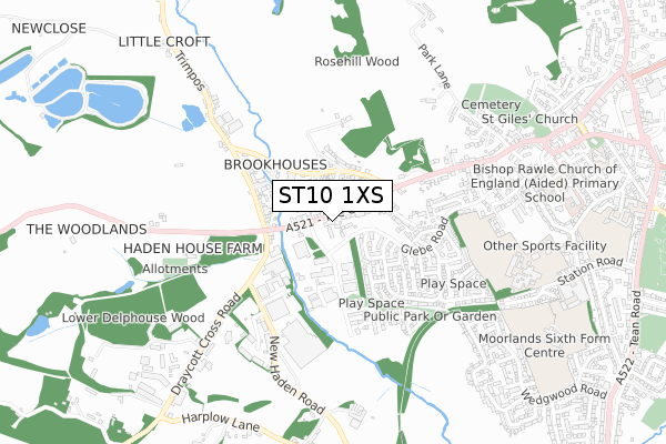 ST10 1XS map - small scale - OS Open Zoomstack (Ordnance Survey)