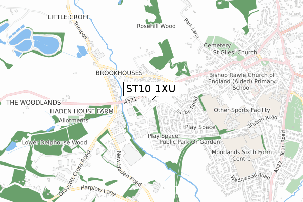 ST10 1XU map - small scale - OS Open Zoomstack (Ordnance Survey)