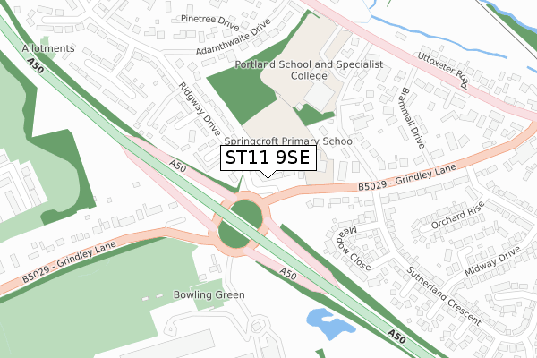 ST11 9SE map - large scale - OS Open Zoomstack (Ordnance Survey)