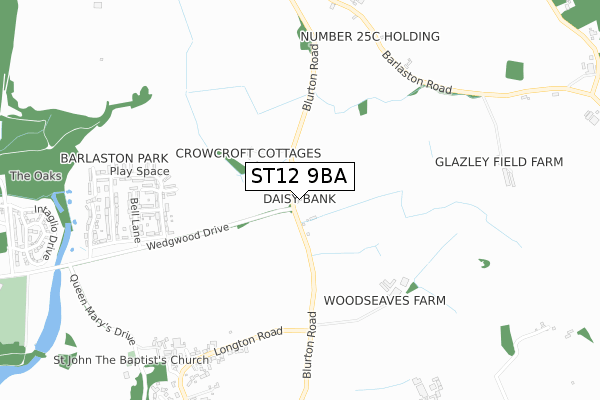 ST12 9BA map - small scale - OS Open Zoomstack (Ordnance Survey)