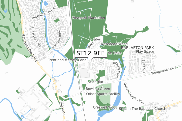 ST12 9FE map - small scale - OS Open Zoomstack (Ordnance Survey)