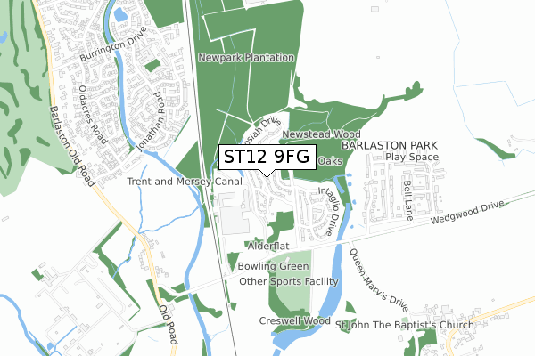 ST12 9FG map - small scale - OS Open Zoomstack (Ordnance Survey)