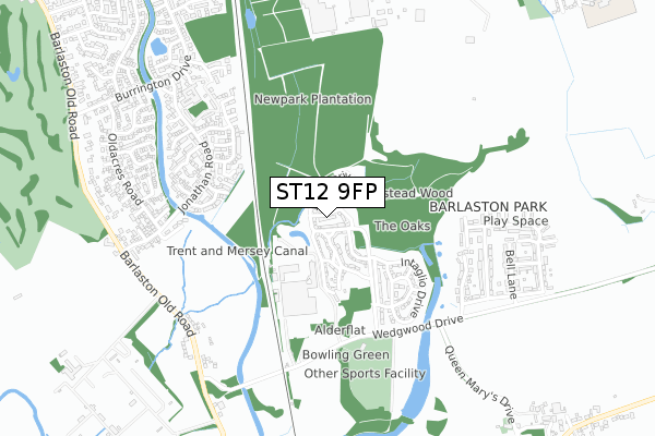 ST12 9FP map - small scale - OS Open Zoomstack (Ordnance Survey)