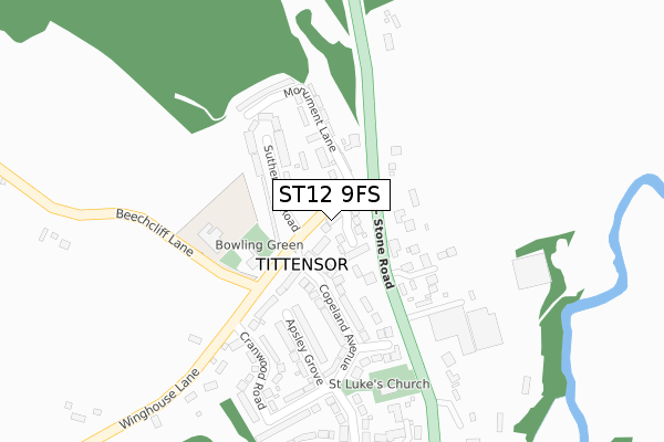 ST12 9FS map - large scale - OS Open Zoomstack (Ordnance Survey)