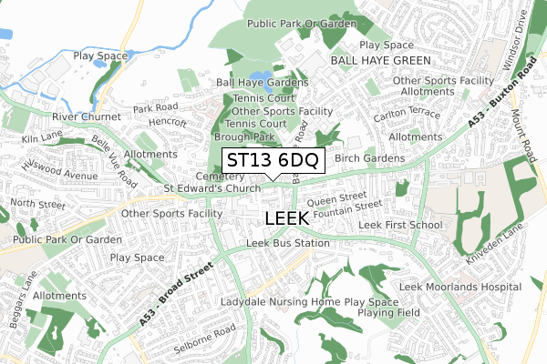 ST13 6DQ map - small scale - OS Open Zoomstack (Ordnance Survey)