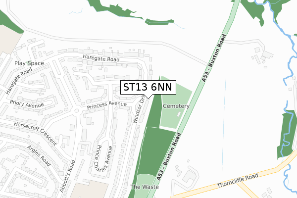 ST13 6NN map - large scale - OS Open Zoomstack (Ordnance Survey)