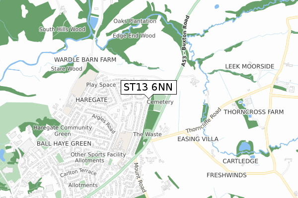 ST13 6NN map - small scale - OS Open Zoomstack (Ordnance Survey)