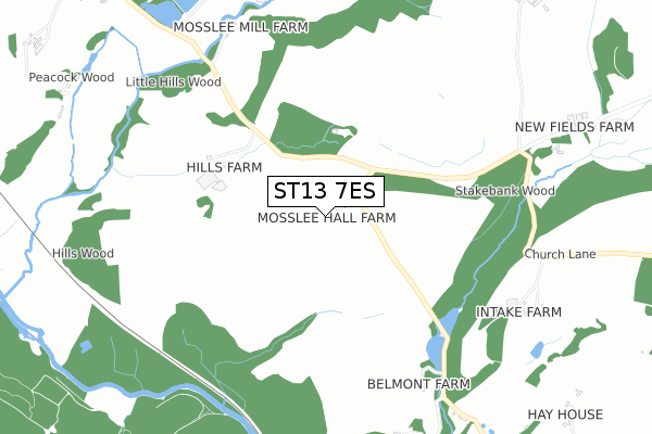 ST13 7ES map - small scale - OS Open Zoomstack (Ordnance Survey)