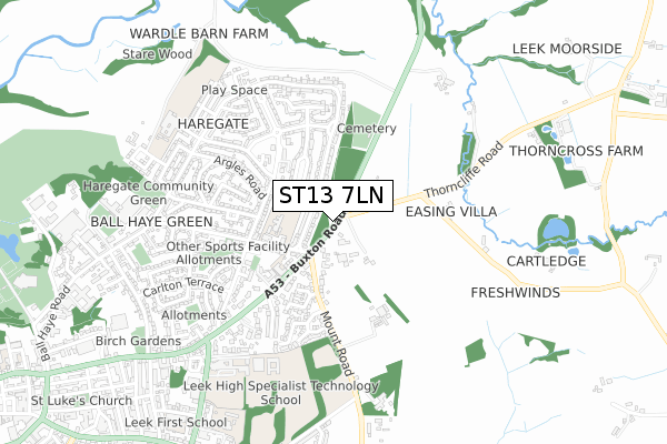 ST13 7LN map - small scale - OS Open Zoomstack (Ordnance Survey)