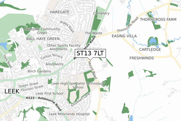 ST13 7LT map - small scale - OS Open Zoomstack (Ordnance Survey)