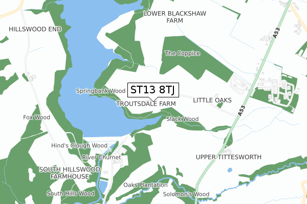 ST13 8TJ map - small scale - OS Open Zoomstack (Ordnance Survey)