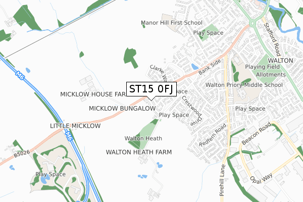 ST15 0FJ map - small scale - OS Open Zoomstack (Ordnance Survey)