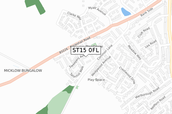 ST15 0FL map - large scale - OS Open Zoomstack (Ordnance Survey)