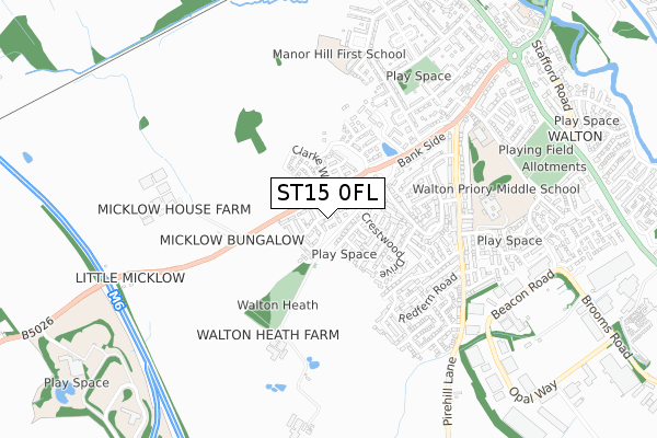 ST15 0FL map - small scale - OS Open Zoomstack (Ordnance Survey)