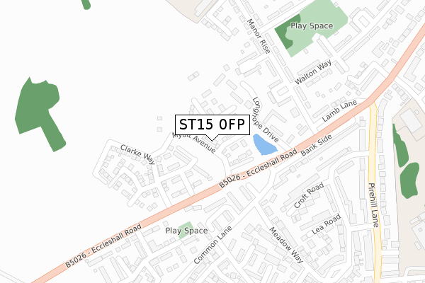 ST15 0FP map - large scale - OS Open Zoomstack (Ordnance Survey)