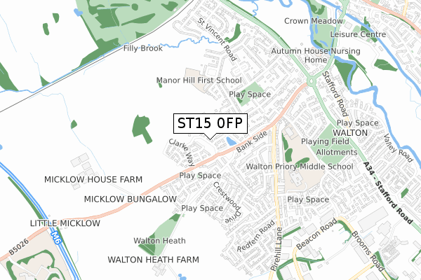 ST15 0FP map - small scale - OS Open Zoomstack (Ordnance Survey)