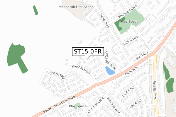 ST15 0FR map - large scale - OS Open Zoomstack (Ordnance Survey)