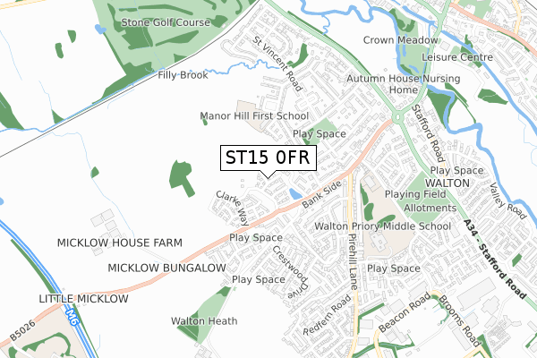 ST15 0FR map - small scale - OS Open Zoomstack (Ordnance Survey)