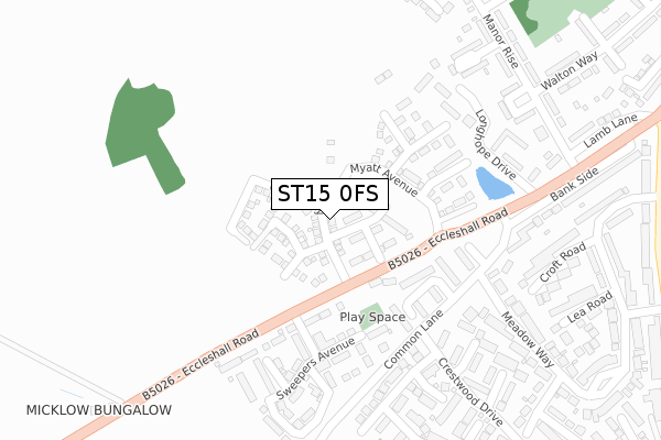 ST15 0FS map - large scale - OS Open Zoomstack (Ordnance Survey)