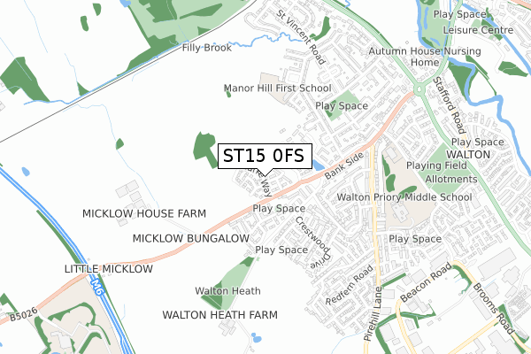 ST15 0FS map - small scale - OS Open Zoomstack (Ordnance Survey)