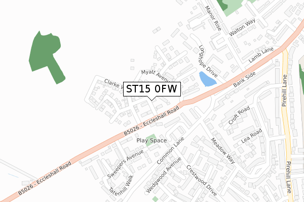 ST15 0FW map - large scale - OS Open Zoomstack (Ordnance Survey)