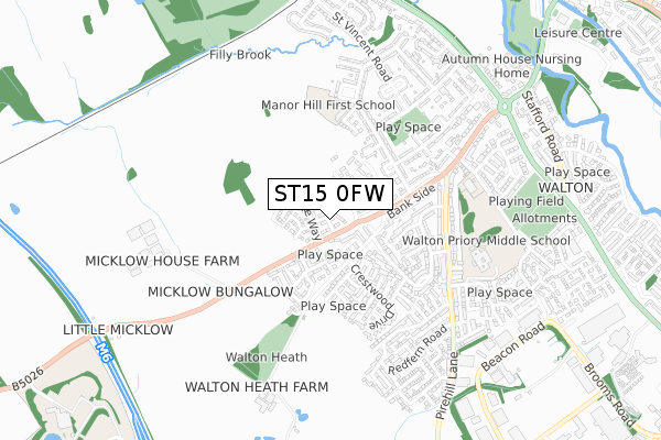 ST15 0FW map - small scale - OS Open Zoomstack (Ordnance Survey)