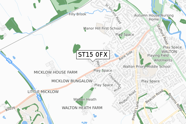 ST15 0FX map - small scale - OS Open Zoomstack (Ordnance Survey)