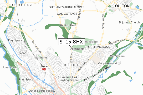 ST15 8HX map - small scale - OS Open Zoomstack (Ordnance Survey)