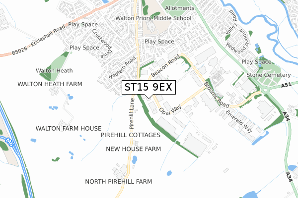 ST15 9EX map - small scale - OS Open Zoomstack (Ordnance Survey)