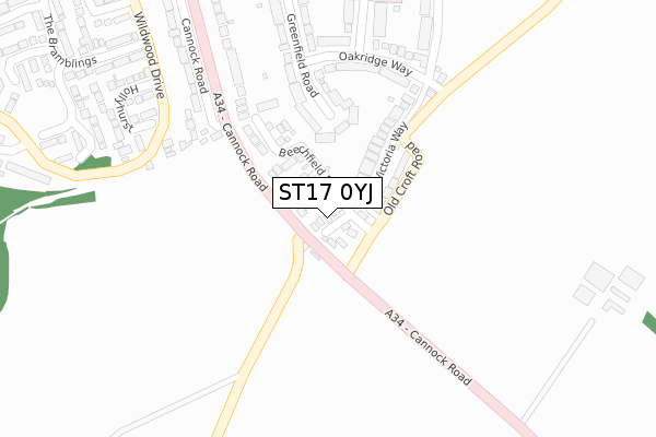 ST17 0YJ map - large scale - OS Open Zoomstack (Ordnance Survey)