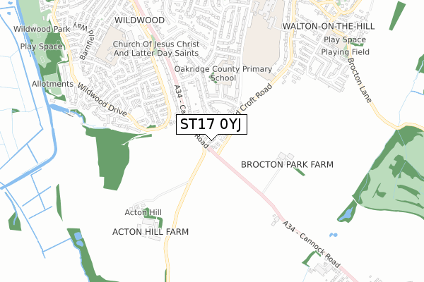 ST17 0YJ map - small scale - OS Open Zoomstack (Ordnance Survey)