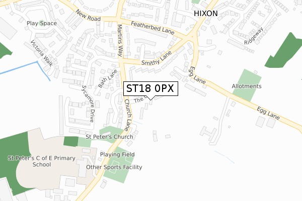 ST18 0PX map - large scale - OS Open Zoomstack (Ordnance Survey)