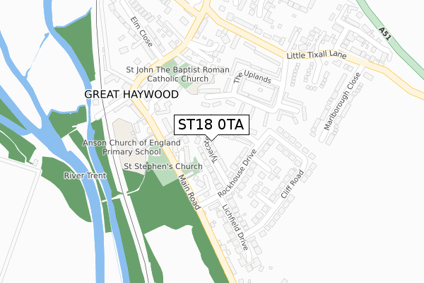 ST18 0TA map - large scale - OS Open Zoomstack (Ordnance Survey)