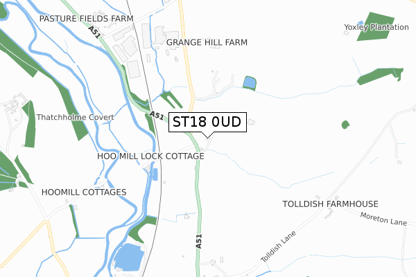 ST18 0UD map - small scale - OS Open Zoomstack (Ordnance Survey)