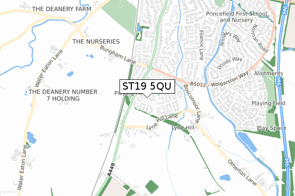 ST19 5QU map - small scale - OS Open Zoomstack (Ordnance Survey)